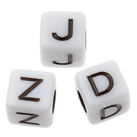 Perles acrylique alphabet, cube, modèle mixte & couleur solide, blanc, 7x7mm, Trou:Environ 3mm, Environ 2000PC/sac, Vendu par sac