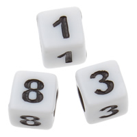 Perles acrylique alphabet, cube, modèle mixte & couleur solide, blanc, 6x6mm, Trou:Environ 3mm, Environ 3300PC/sac, Vendu par sac