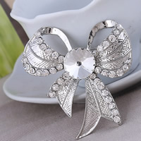 Crystal Brooch Zinc Alloy with Crystal Bowknot platinum color plated with rhinestone nickel lead & cadmium free Sold By Lot