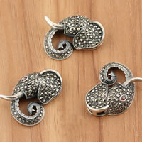 Thailand Sterling Silver Pendants, Elephant, with rhinestone, 24x17x6mm, Hole:Approx 2mm, 3PCs/Bag, Sold By Bag