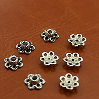 Tibetan Style Bead Cap, Flower, antique silver color plated, nickel, lead & cadmium free, 7mm, Hole:Approx 2mm, 2000PCs/Lot, Sold By Lot