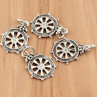 Thailand Sterling Silver Pendants, Ship Wheel, nautical pattern, 13.50x22.50x1.60mm, Hole:Approx 3.5mm, 5PCs/Bag, Sold By Bag
