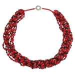 Natural Coral Necklace, with Nylon Cord & Crystal, brass spring ring clasp, 8-strand & faceted, red, 4x10mm, 4x3mm, Sold Per Approx 19.5 Inch Strand