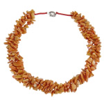 corail naturel collier, avec corde en nylon, laiton Fermoir ronds à ressort, pepite, orange, 3-13mm, Vendu par Environ 18 pouce brin