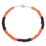 Natural Coral Necklace, with Nylon Cord & Crystal, brass spring ring clasp, 5-strand & faceted, 3.5x9mm, Sold Per Approx 20.5 Inch Strand