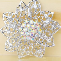 Rhinestone Brooch, Tibetan Style, Flower, platinum color plated, with rhinestone, nickel, lead & cadmium free, 48x48mm, 10PCs/Lot, Sold By Lot