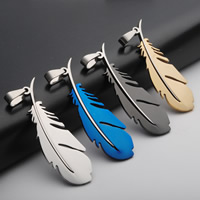 Stainless Steel Pendants, 316 Stainless Steel, Feather, plated, mixed colors, 16x51x3mm, Hole:Approx 3-5mm, 10PCs/Bag, Sold By Bag