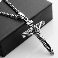 Stainless Steel Cross Pendants, 316 Stainless Steel, Crucifix Cross, with letter pattern & blacken, 33x55x4mm, Hole:Approx 3-5mm, 6PCs/Bag, Sold By Bag