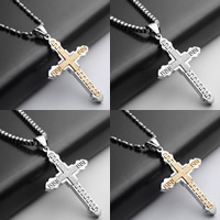 Stainless Steel Cross Pendants, 316 Stainless Steel, plated, stardust, mixed colors, 32x60x3.30mm, Hole:Approx 3-5mm, 5PCs/Bag, Sold By Bag