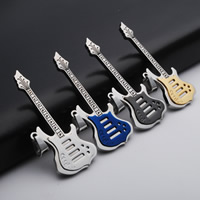 Stainless Steel Pendants, 316 Stainless Steel, Guitar, plated, mixed colors, 23x58x3mm, Hole:Approx 3-5mm, 5PCs/Bag, Sold By Bag