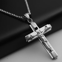 Stainless Steel Cross Pendants, 316 Stainless Steel, Crucifix Cross, original color, 32x62x6mm, Hole:Approx 3-5mm, 5PCs/Bag, Sold By Bag