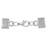 Brass Lobster Claw Cord Clasp, platinum color plated, with end cap, nickel, lead & cadmium free, 50mm, 12.5x14.5x5mm, Hole:Approx 8.5x2mm, 100Sets/Bag, Sold By Bag