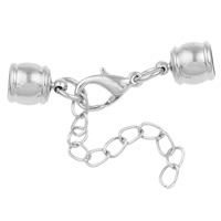 Brass Lobster Claw Cord Clasp, platinum color plated, with end cap, nickel, lead & cadmium free, 43mm, 9x12mm, Hole:Approx 7mm, 100Sets/Bag, Sold By Bag
