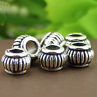 Tibetan Style Large Hole Bead, Drum, antique silver color plated, corrugated, nickel, lead & cadmium free, 7mm, Hole:Approx 3.8mm, 1000PCs/Lot, Sold By Lot