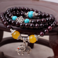 Natural Garnet Bracelet with turquoise & Citrine & Zinc Alloy Elephant silver color plated January Birthstone &  & with rhinestone & blacken nickel lead & cadmium free 6mm Length Approx 18 Inch Sold By Lot