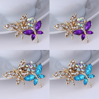 Tibetan Style Brooches, with Acrylic, Butterfly, gold color plated, faceted & with rhinestone, more colors for choice, nickel, lead & cadmium free, 38x34mm, 10PCs/Lot, Sold By Lot