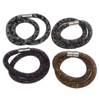 Mesh Tube Bracelet, Plastic, with Resin Rhinestone, stainless steel magnetic clasp, 2-strand, mixed colors, 8mm, Length:Approx 16.5 Inch, 20Strands/Lot, Sold By Lot