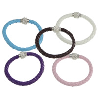 PU Leather Cord Bracelets, with Rhinestone Clay Pave, stainless steel magnetic clasp, with 52 pcs rhinestone, mixed colors, 7mm, Length:Approx 8 Inch, 50Strands/Lot, Sold By Lot
