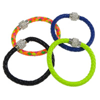 PU Leather Cord Bracelets, with Rhinestone Clay Pave, stainless steel magnetic clasp, with 52 pcs rhinestone, mixed colors, 6mm, Length:Approx 8 Inch, 50Strands/Lot, Sold By Lot