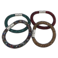 Mesh Tube Bracelet, Plastic, with Resin Rhinestone, stainless steel magnetic clasp, mixed colors, 8mm, Length:Approx 8 Inch, 20Strands/Lot, Sold By Lot