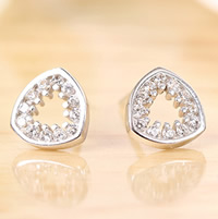 925 Sterling Silver Stud Earring, Triangle, platinum plated, with cubic zirconia, 7x7mm, 5Pairs/Bag, Sold By Bag