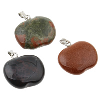 misto de pedras semi-preciosas pingente, with fiança de ferro, 20x25x6mm, Buraco:Aprox 1x5mm, 12PCs/box, vendido por box