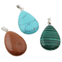 Gemstone Pendant, with iron bail, mixed, 26x33x6mm, Hole:Approx 1x5mm, 12PCs/Box, 2Boxes/Lot, Sold By Box