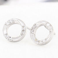 925 Sterling Silver Stud Earring Donut platinum plated with cubic zirconia Sold By Bag