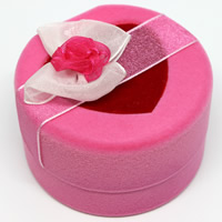 Puuvillasametti Single Ring Box, kanssa Pahvi & Organza, Sarake, vaaleanpunainen, 60x58x37mm, 20PC/laukku, Myymät laukku