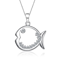 925 Sterling Silver Pendant Fish platinum plated with cubic zirconia Approx 3-5mm Sold By Bag