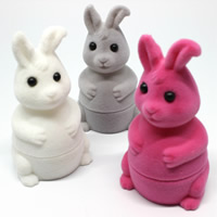 Velveteen Single Ring Box, with Cardboard & Acrylic, Rabbit, mixed colors, 42x45x75mm, 20PCs/Bag, Sold By Bag