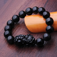 Natural Black Obsidian Bracelet, Fabulous Wild Beast, 12mm, Length:Approx 8 Inch, 5Strands/Lot, Sold By Lot