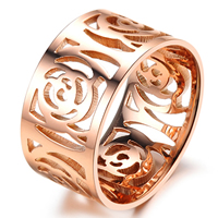 Titantium Steel finger ring, Titan Stål, Blomma, steg guldfärg pläterade, olika storlek för val & för kvinna & ihålig, 10mm, 3PC/Bag, Säljs av Bag