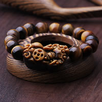 Natural Tiger Eye Bracelets, Fabulous Wild Beast, 10mm, Length:Approx 7 Inch, 6Strands/Lot, Sold By Lot