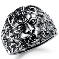 Titanium Steel Finger Ring Lion & for man & blacken original color Sold By Bag