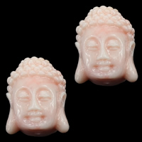 Buddhistiske perler, Musselmalet Giant, Buddha, Carved, lyserød, 12x16x9mm, Hole:Ca. 0.3mm, 30pc'er/Lot, Solgt af Lot