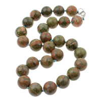 Unakite Necklace, brass lobster clasp, Round, 14x14mm, Sold Per Approx 17 Inch Strand