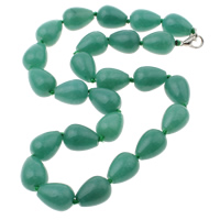 Jade Malasia collar, latón cierre de langosta, Gota, verde, 10-14mm, Vendido para aproximado 17 Inch Sarta