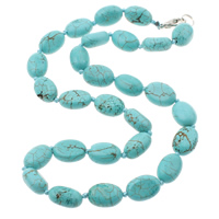 Natural Turquoise Necklace, brass lobster clasp, Flat Oval, blue, 10x13x7mm, Sold Per Approx 17 Inch Strand