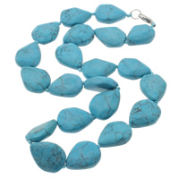 Natural Turquoise Halsband, mässing Karbinlås, Dropp, blå, 15x20x7mm, Såld Per Ca 17 inch Strand