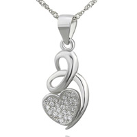 925 Sterling Silver Pendant Heart platinum plated with cubic zirconia Approx 2-7mm Sold By Bag