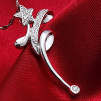 925 Sterling Silver Pendant, Star, platinum plated, with cubic zirconia, 16x34mm, Hole:Approx 2-7mm, 3PCs/Bag, Sold By Bag