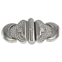 Stainless Steel Magnetic Clasp, with rhinestone, original color, 65x29x9mm, Hole:Approx 14x6mm, 10PCs/Lot, Sold By Lot