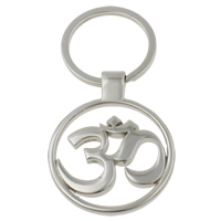 Tibetan Style Key Chain, with iron ring, OM Symbol, platinum color plated, nickel, lead & cadmium free, 40x50x4mm, Hole:Approx 25mm, Length:Approx 3 Inch, 10Strands/Bag, Sold By Bag