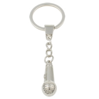 Tibetan Style Key Chain, with iron ring, Microphone, platinum color plated, nickel, lead & cadmium free, 12x34mm, Hole:Approx 25mm, Length:Approx 3.5 Inch, 10Strands/Bag, Sold By Bag