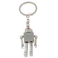 Tibetan Style Key Chain, with iron ring, Robot, platinum color plated, with rhinestone, nickel, lead & cadmium free, 29x58x11mm, Hole:Approx 29mm, Length:Approx 4.5 Inch, 10Strands/Bag, Sold By Bag