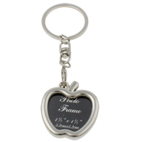 Zinc Alloy Key Chain with iron ring Apple platinum color plated with photo locket & with letter pattern & decal nickel lead & cadmium free Approx 29mm Length Approx 4.5 Inch Sold By Bag