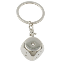 Tibetan Style Key Chain, with iron ring, Cube, platinum color plated, nickel, lead & cadmium free, 25x27x20mm, Hole:Approx 29mm, Length:Approx 3.5 Inch, 10Strands/Bag, Sold By Bag