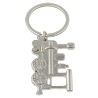 Tibetan Style Key Chain, with iron ring, Train, platinum color plated, nickel, lead & cadmium free, 30x50x2mm, Hole:Approx 29mm, Length:Approx 3 Inch, 10Strands/Bag, Sold By Bag