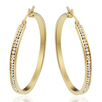 Titanium Steel Hoop Earring Donut gold color plated with rhinestone Sold By Bag